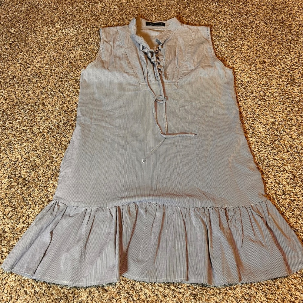 Zara‎ Woman Striped Mini Dress Sleeveless Ruffle Hem Casual Blue No Size Listed
